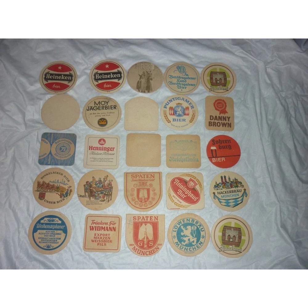 Vintage German Beer Coaster Lot 25pc Heineken Hofbrauhaus Spaten Bar